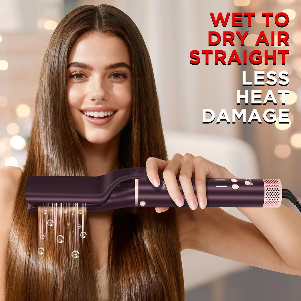 MaxAIR 2.0 7-in-1 Hot Air Styler,Travel Dual Voltage Multi-Styler Set,High Speed Hair Dryer Brush with Air Hair Straightener,1.1 Inch Auto-Wrap Curlers,110,000RPM,Jasper Plum