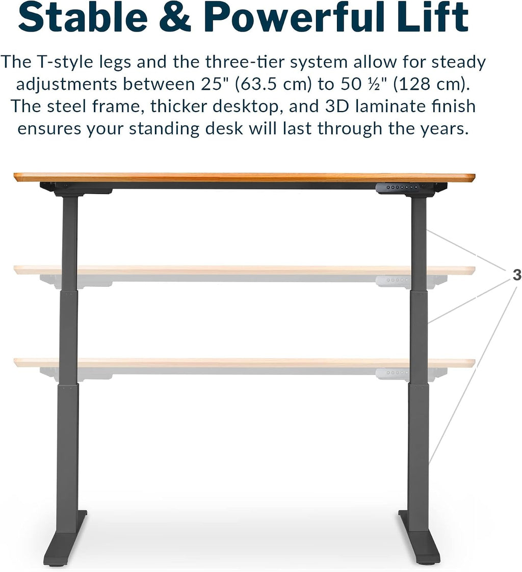 Vari Classic Electric Standing Desk - VariDesk Height Adjustable Sit/Stand Desk - Dual Motor with Memory Presets, Stable T-Style Legs - Gaming or Home Office Workstation - 60'x30', Butcher Block