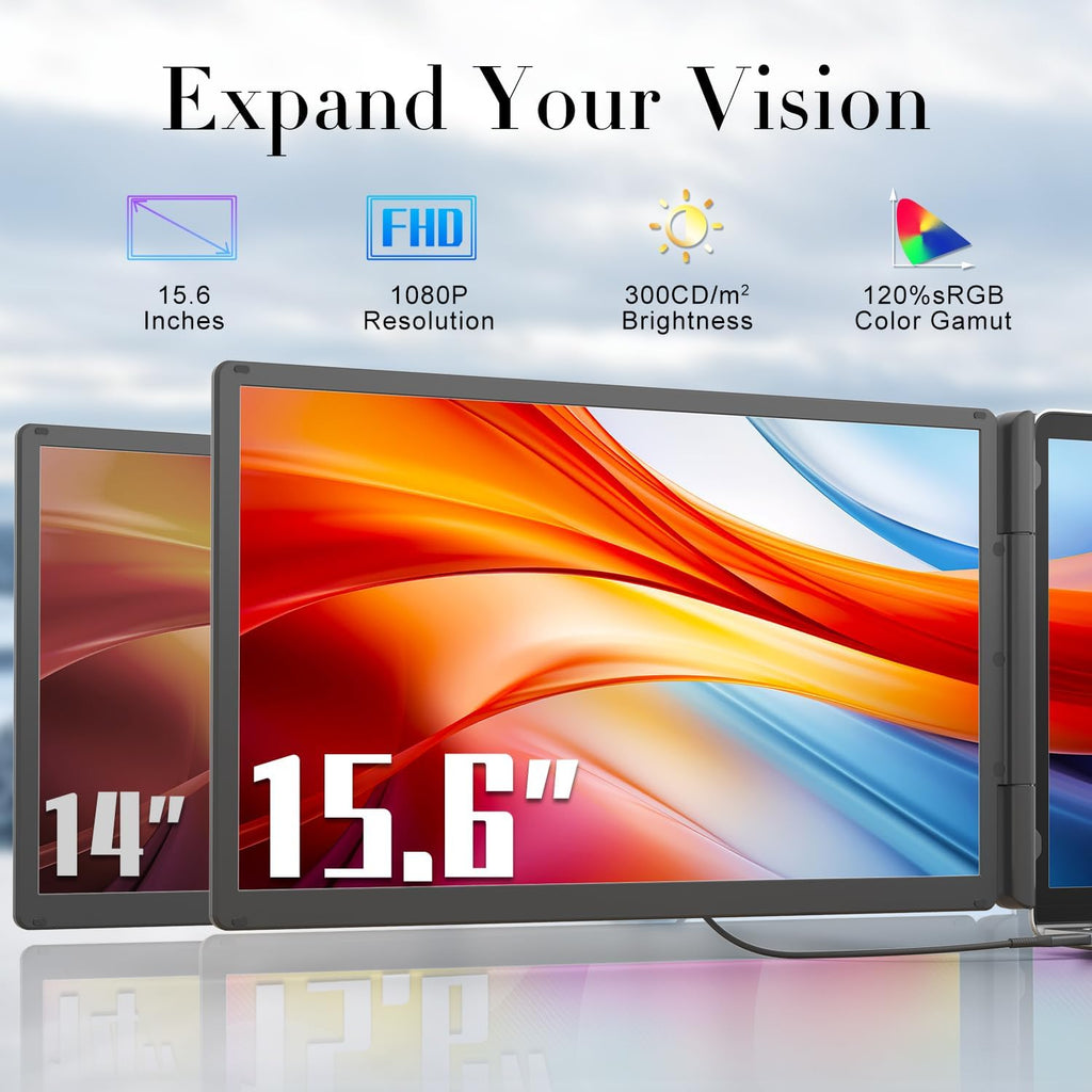 Teamgee 15.6' Laptop Screen Extender with Power Bank, FHD 1080P IPS Triple Monitor, HDMI/USB/Hub Plug-Play Display, Fits 13-17' Laptops (Mac/Windows/Android), Ideal for Home Office/Small Business