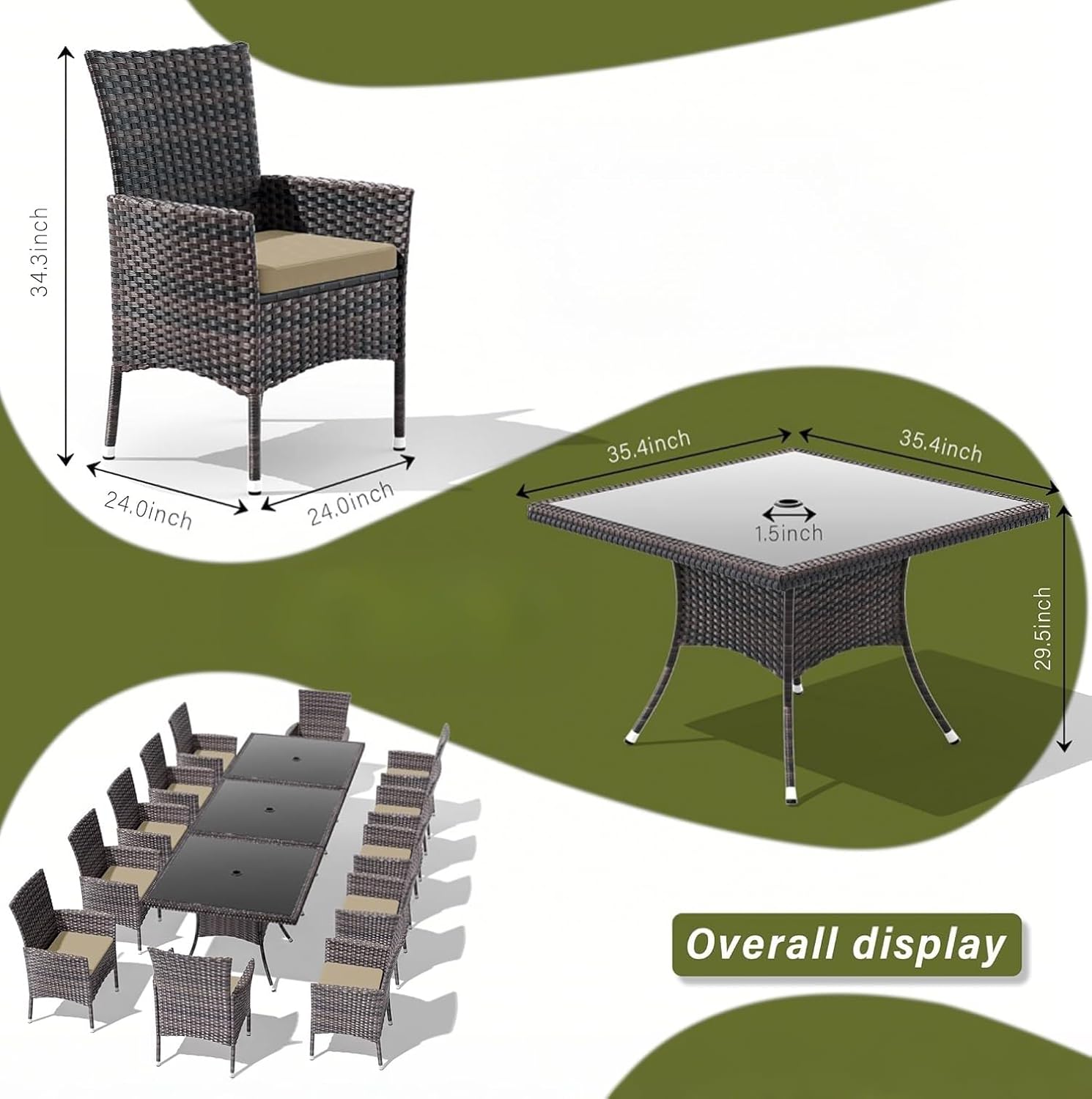 10 Pieces Outdoor Patio Dining Set,Patio Table and Chairs Rattan Outdoor Patio Furniture Set with Umbrella Hole,Dining Table Set for 8 with Chairs for Backyard,Garden and Kitchen,Brown
