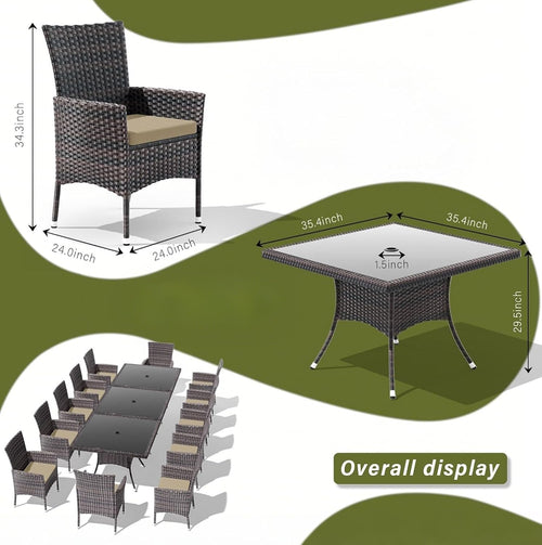 10 Pieces Outdoor Patio Dining Set,Patio Table and Chairs Rattan Outdoor Patio Furniture Set with Umbrella Hole,Dining Table Set for 8 with Chairs for Backyard,Garden and Kitchen,Brown