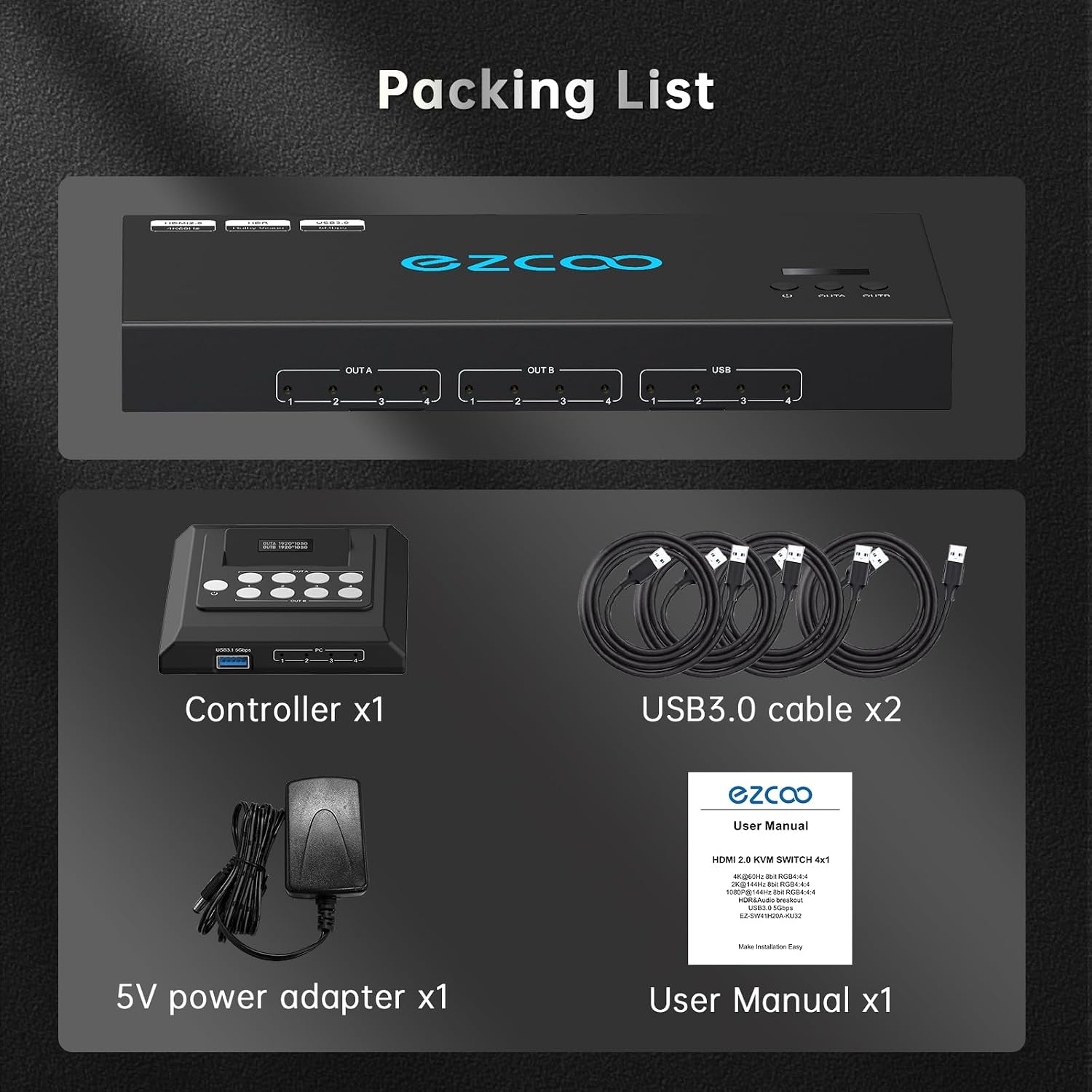 4K@60Hz HDMI 2.0 KVM Switch 4x1 for 4PC Share 2 Displays and 4 USB 3.0 Ports SPDIF L/R Audio,Copy/Extended Mod compatibile with Windows, Unix and Mac OS X