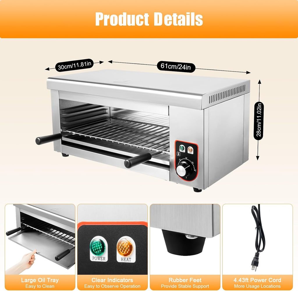 Electric Cheese Melter, Commercial Cheesemelter Grill Salamander Broiler,1500W 110V Countertop Grill Raclette Cheese Melter, Cheesemelter Broiler for Melt Cheese Sandwiches Steaks, 122-572°F, 4 Layers