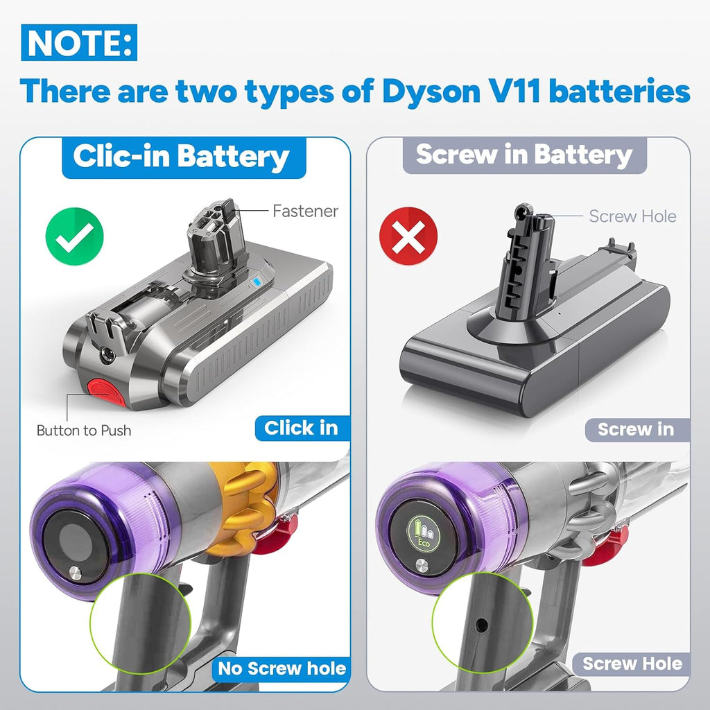 Upgraded 9000mAh V-11 V-15 Click in Battery Compatible with Dyson 25.2V, Compatible for Click-in Installation for Extra/Absolute/Animal/Torque/Drive/Outsize V-11 V-15 SV-15 SV-22 970425-01