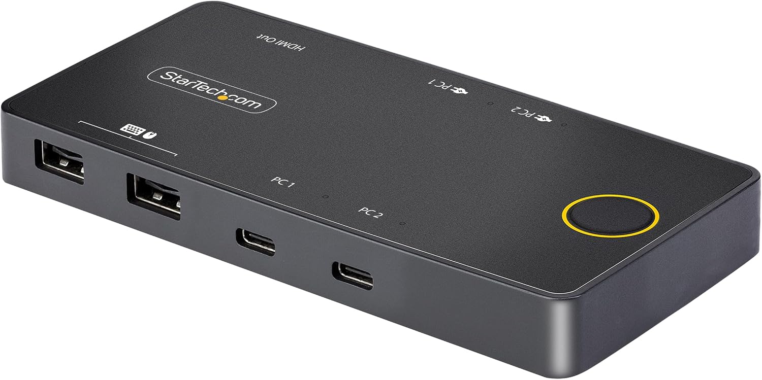 StarTech.com 2-Port USB-C KVM Switch, Single-4K 60Hz HDMI Monitor, 100W Power Delivery Pass-Through for Each Laptop/Tablet, Bus Powered, USB Type-C/USB4/Thunderbolt 3/4 Compatible, TAA