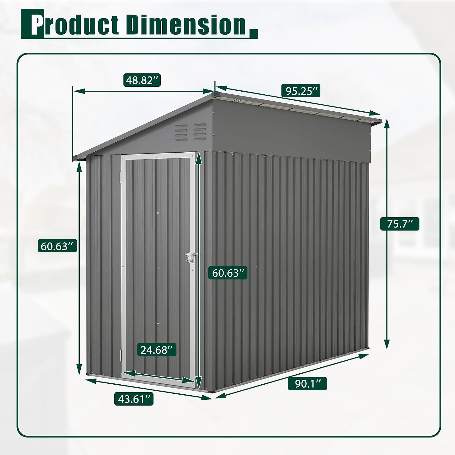 YOPTO 4x8 FT Lean to Metal Shed,Outdoor Storage Shed W/Floor Frame & Reversible Installation,All Weather Waterproof Garden Tool House W/Lockable Door & 2 Air Vents,for Backyard,Patio,Lawn,Gray