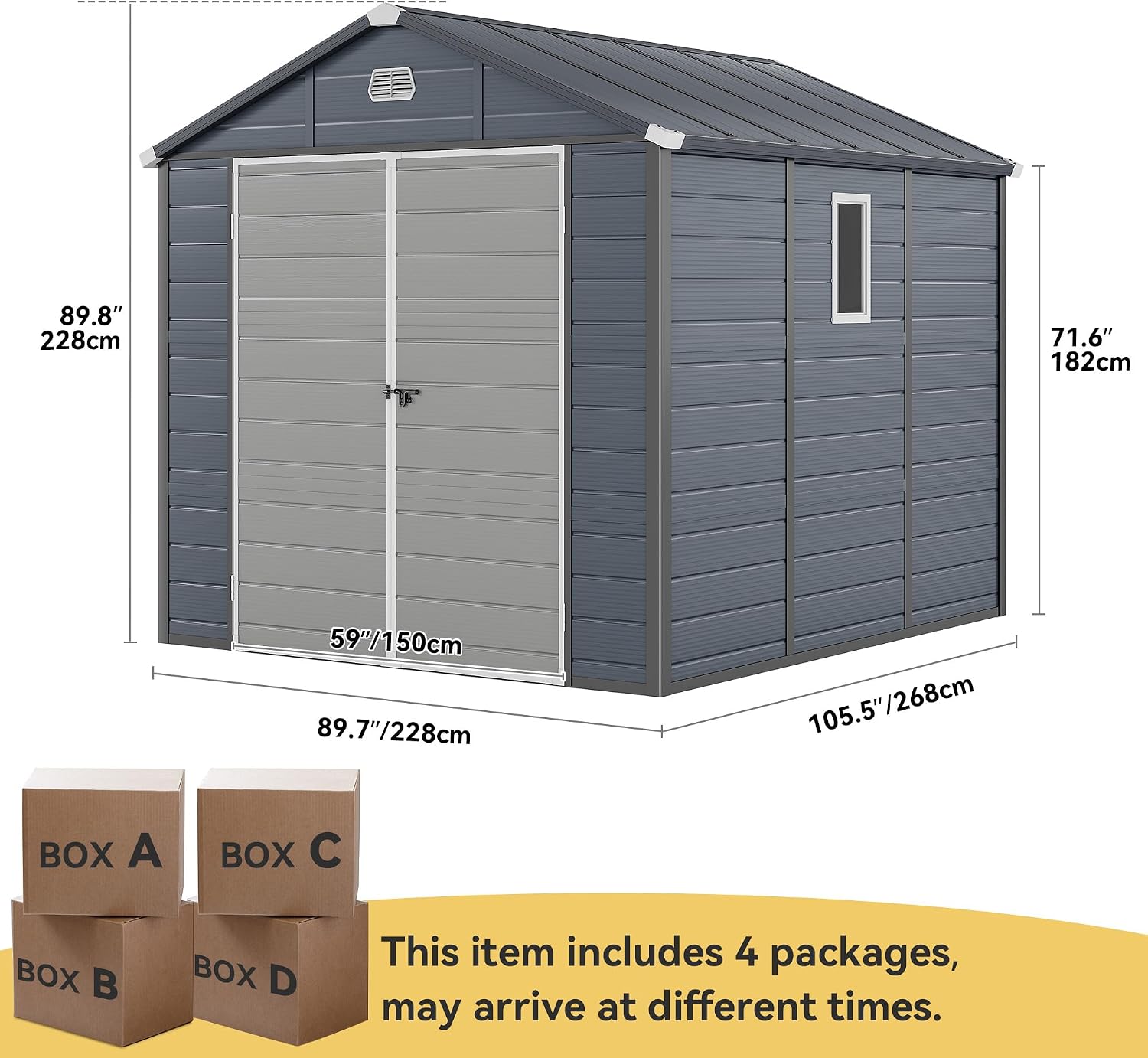 DWVO 8x9FT Outdoor Storage Shed w/o Floor, All-Weather Plastic Shed with Window, Lockable Doors & Vents, Plastic Tool Shed for Backyard Patio Lawn, Gray