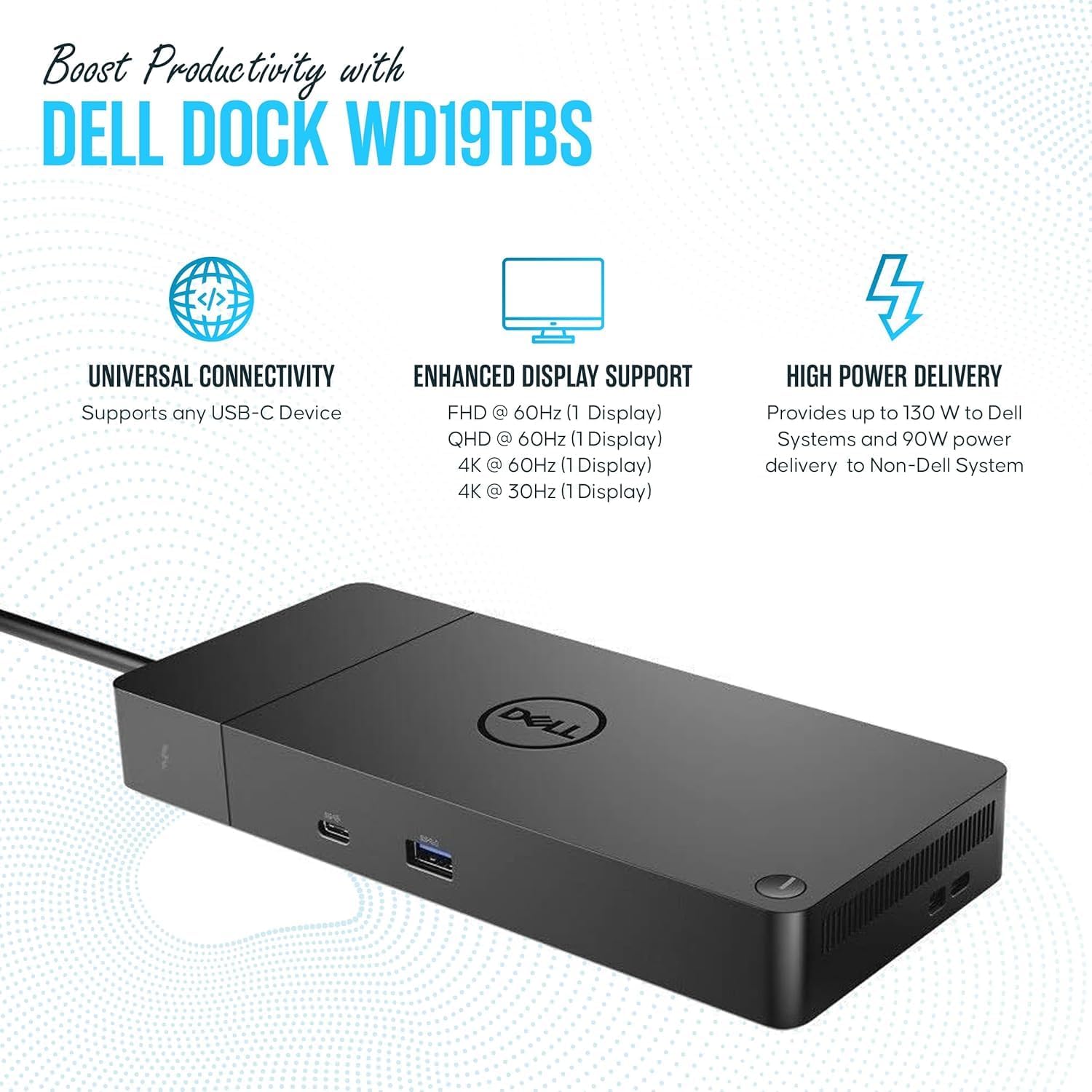 Dell WD19TBS Thunderbolt Dock - USB C Docking Station Dual Monitor with 180, HDMI Cable, DisplayPort Cable - Laptop & Computer Docking Station (Dell WD19TBS New)