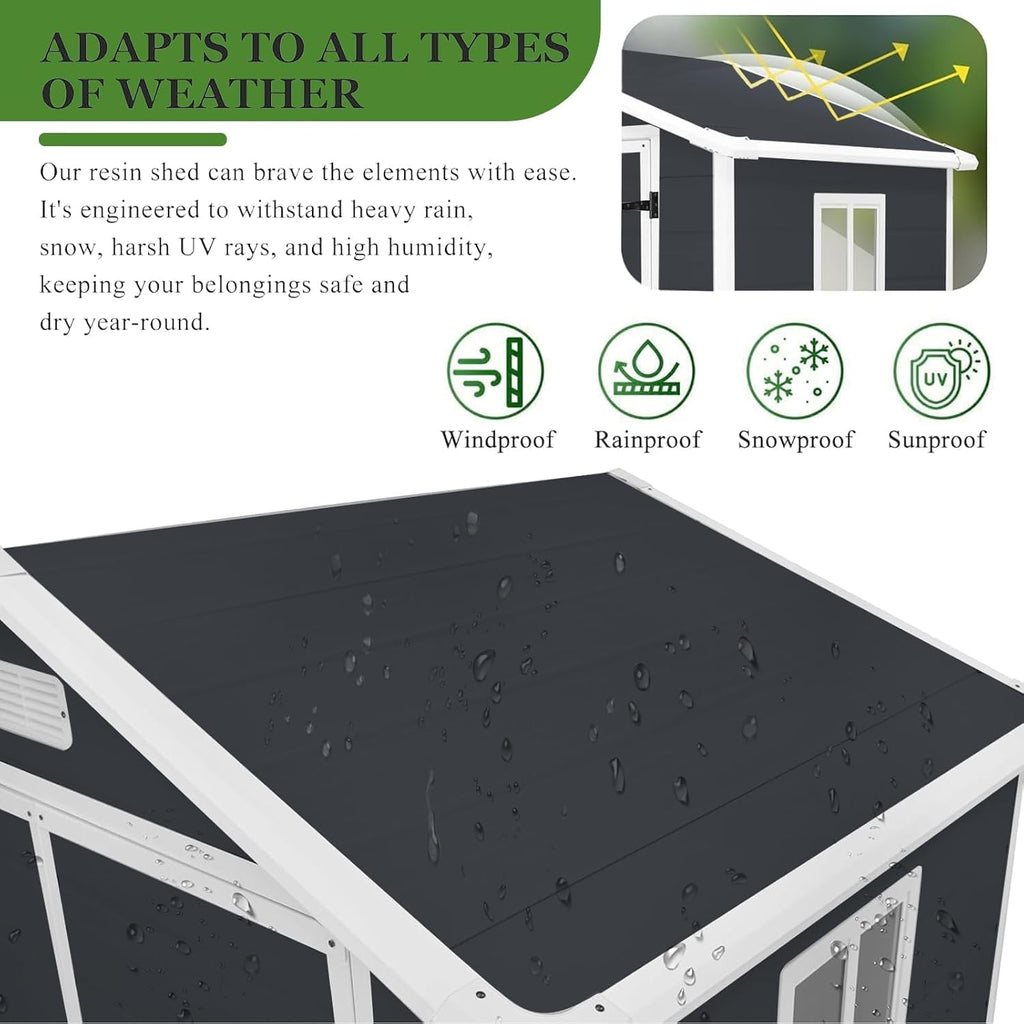 Outdoor Storage Shed 6 x 4.4 FT, Heavy-Duty Resin Tool Shed with Reinforced Floor, Lockable Door & Vent, Weather-Resistant Garden Shed for Lawn Equipment & Bikes (Black)