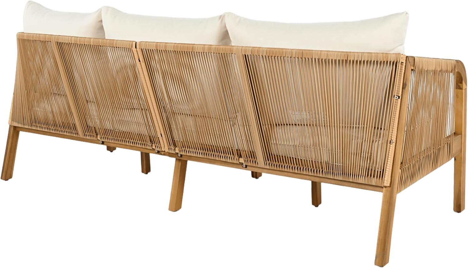 Christopher Knight Home Havets 3 Pieces Acacia Wood Patio Furniture Set, Faux Rattan Sofa and Coffee Table, Outdoor Conversation Sets with 6' Thick Cushions for Backyard Garden Balcony, Teak+Beige