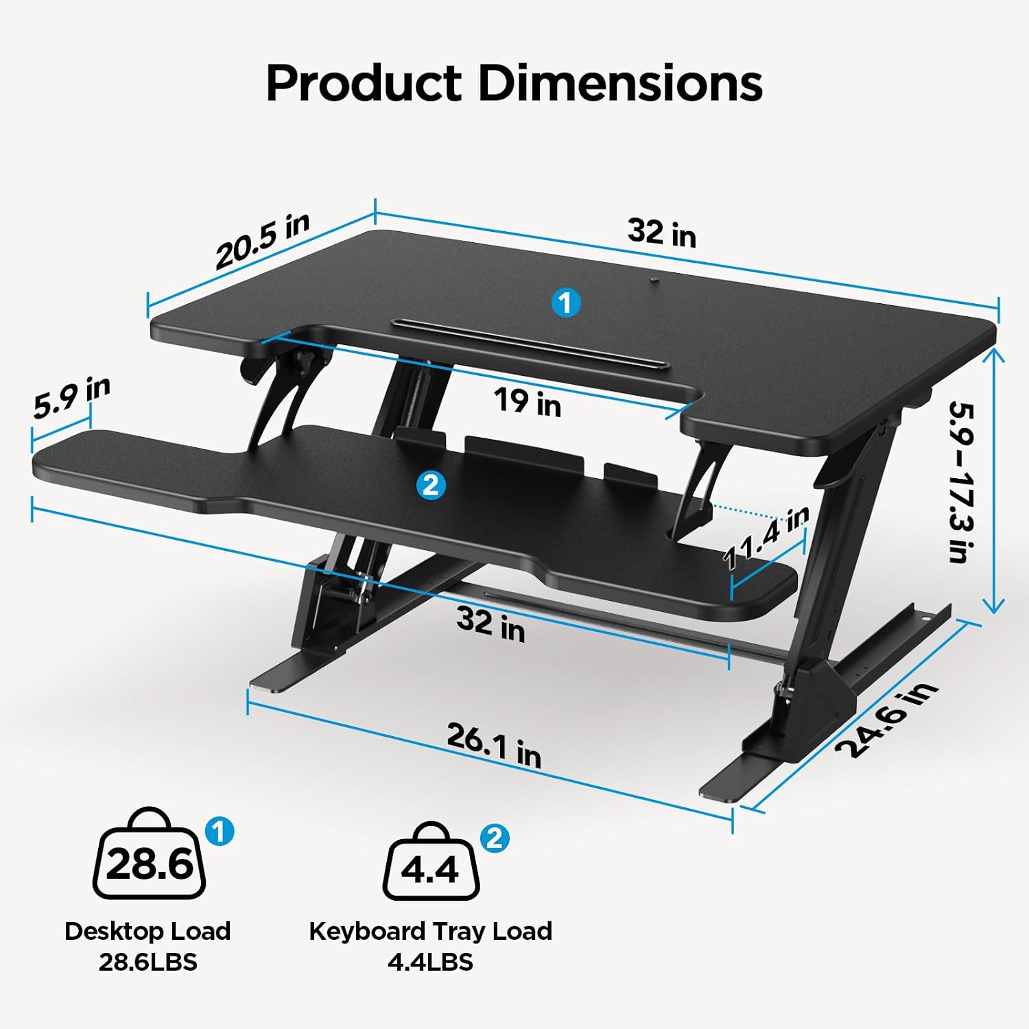 HUANUO 32' Z Shaped Stable Standing Desk Converter, Height Adjustable Sit Stand Up Desk Riser, Dual Monitor and Laptop Workstation with Wide Keyboard Tray, Desk Lifter for Home Office