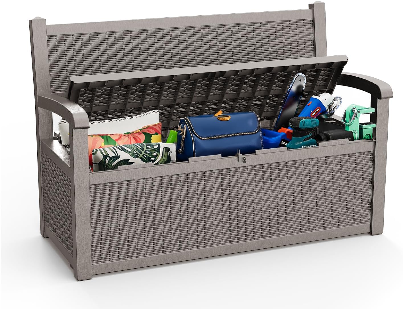 EasyUp 80 Gallon Outdoor Storage Bench Lockable Deck Box Outdoor Storage Box Waterproof for Patio,Garden,and Porch – Perfect for Storing Garden Tools and Cushions(Gray)