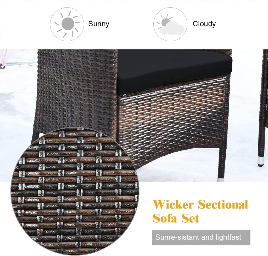 COSTWAY 8PCS Rattan Patio Furniture Set, Outdoor Wicker Rattan Chairs with Coffee Table, Rattan Cushioned Conversation Set for Backyard Balcony Porch Poolside, Black