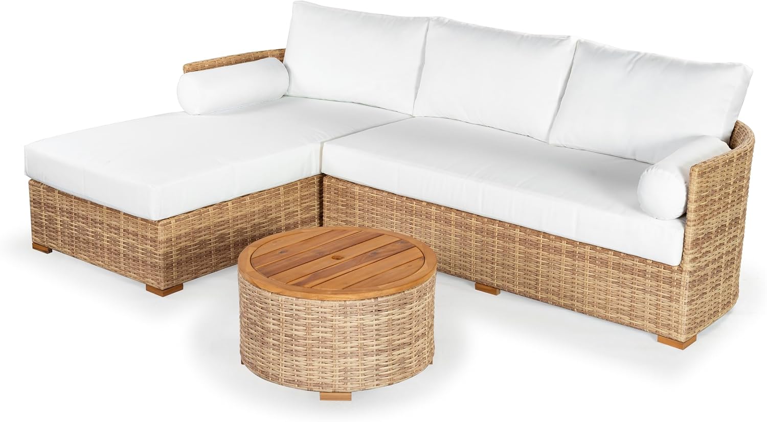 SAFAVIEH Couture Outdoor - Anguilla Round Wicker Coffee Table - Solid Wood and Aluminum - Coastal Woven Design - Ideal for Patio, Deck, Porch, Backyard, 25.6'W x 25.6'D x 13.8'H (CPT2103A)