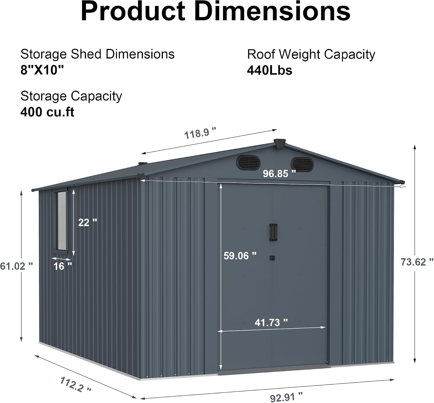 Outdoor Storage Shed 8x10 FT with Window - Metal Sheds & Outdoor Storage for Motorcycle, Bike, Garden Tool, Lawnmower - Backyard Tool Building with 1 Sliding Door and 4 Vents (Without Floor)