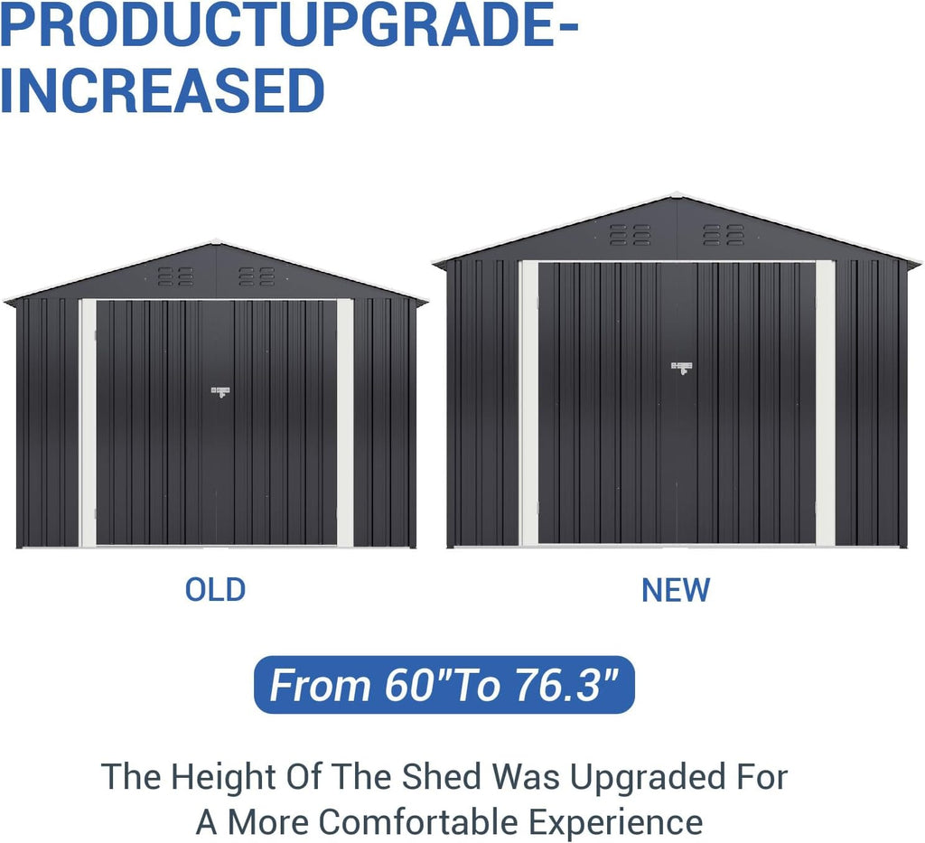 Polar Aurora 8x11.7 FT Outdoor Storage Shed, Metal Garden Shed with Updated Frame Structure, Tool Sheds for Backyard Garden Patio Lawn Black