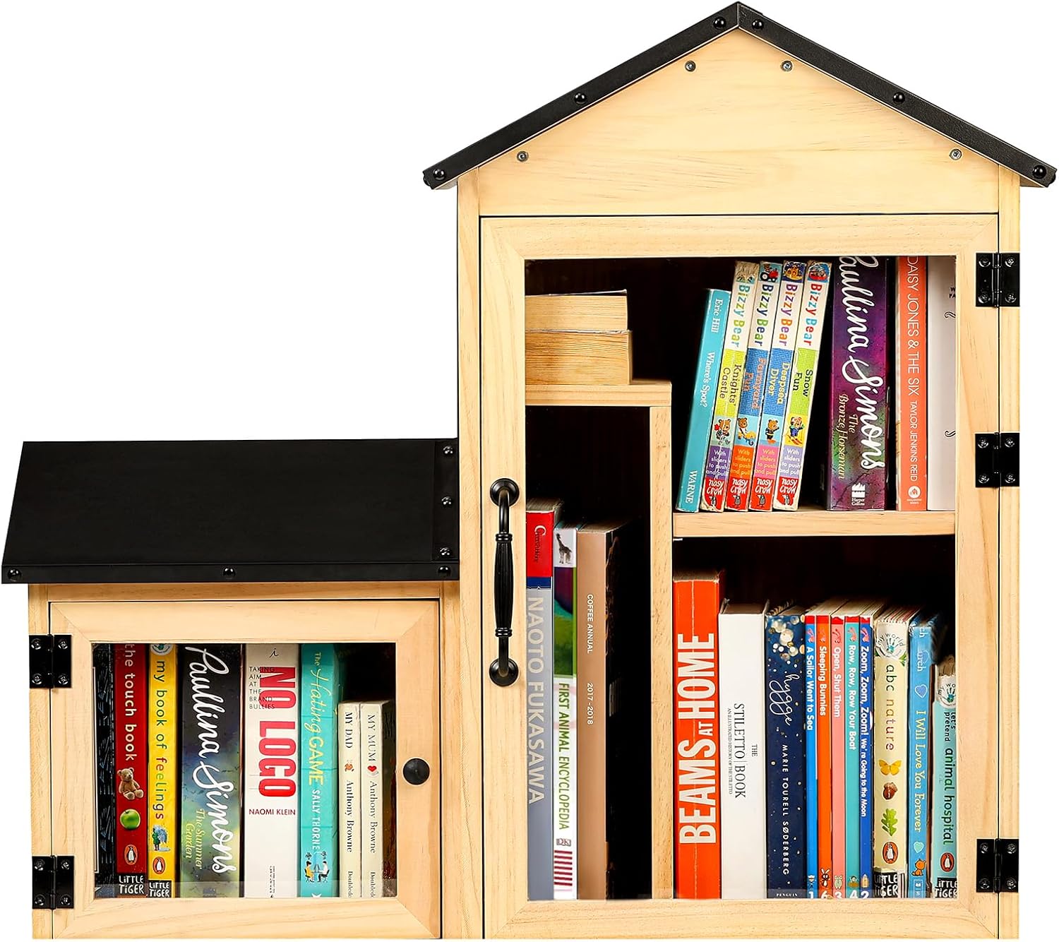 Little Library Box Outdoor, Double Little Library Design with Adjustable Shelf and Large & Small Compartments, Solid Wood with Waterproof Coating & Metal Trim, Sharing Books, Literature & Newspapers