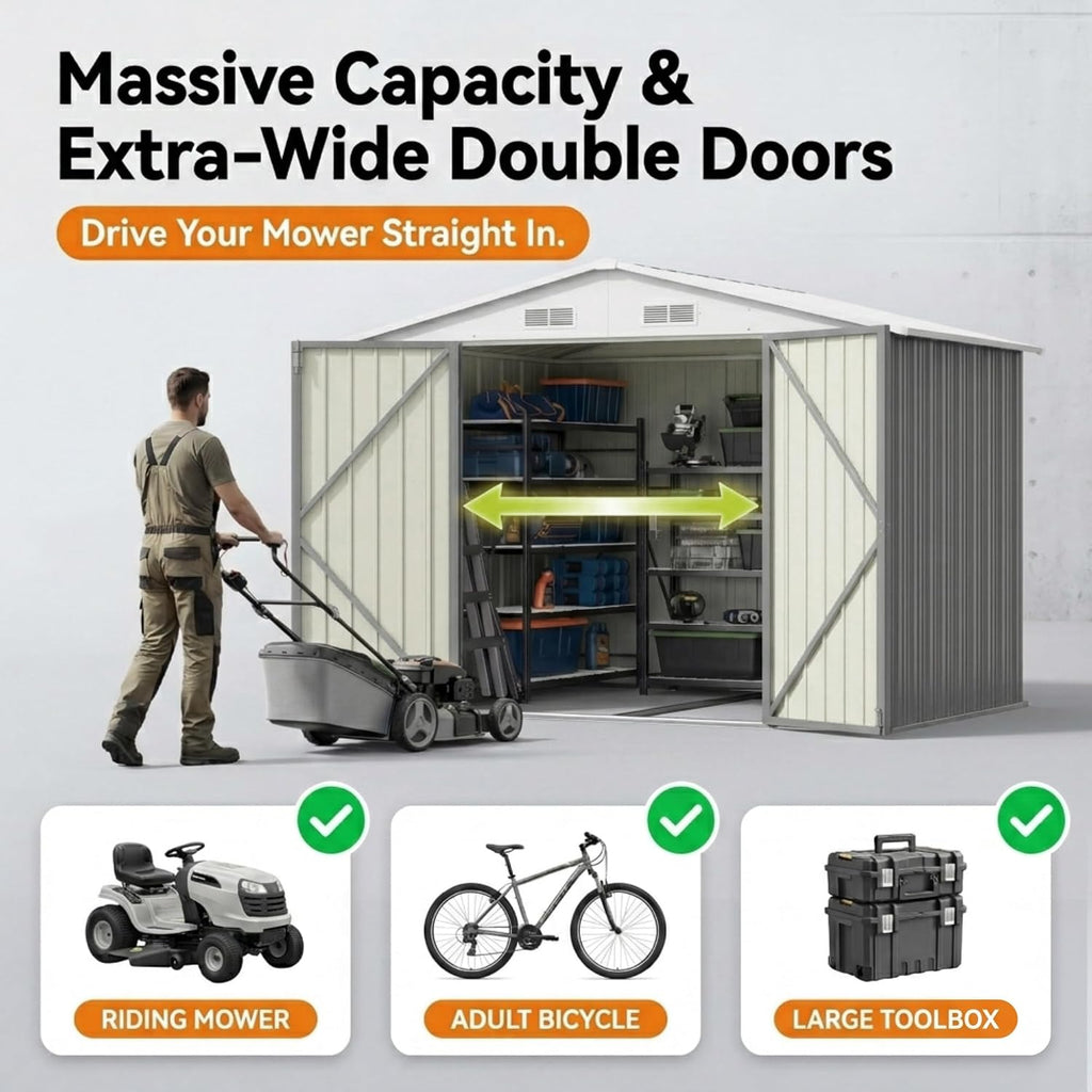 Devoko 8x10 FT Outdoor Storage Shed, Metal Tool Shed with Lockable Door&Slooping Roof, Outside Storage for Garden Backyard Patio(Gray)