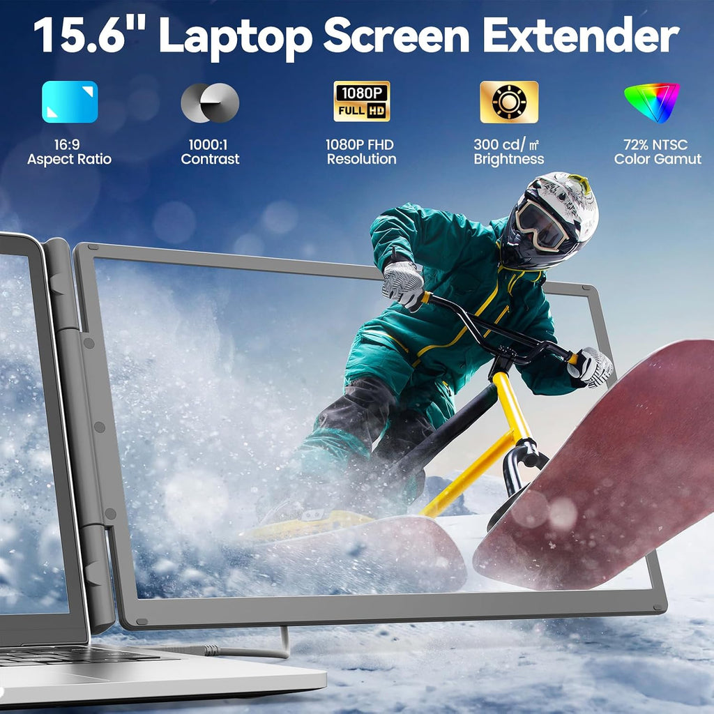 KEFEYA 15.6' Laptop Screen Extender with Magnetic Power Bank, FHD 1080P Triple Monitor Extender for 13-17' Laptop, Plug & Play via Type-C/HDMI/USB-A, Compatible with Mac/Windows/Android