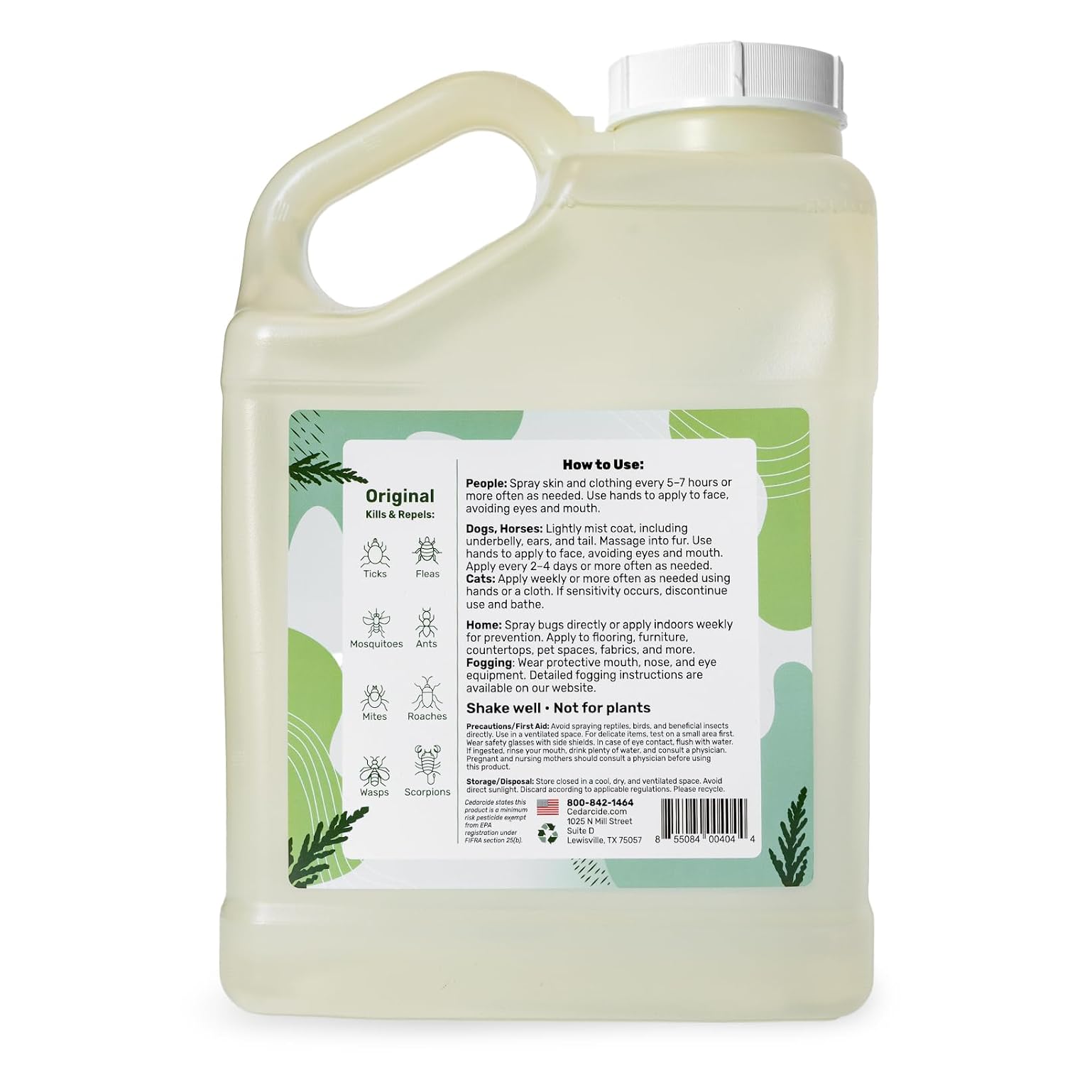Cedarcide Original Bug Spray | Repel & Kill Fleas, Ticks, Mosquitoes, Mites, Ants & Chiggers | for use on People, Pets & Home | Natural Cedar Oil | Eco-Friendly | Gallon
