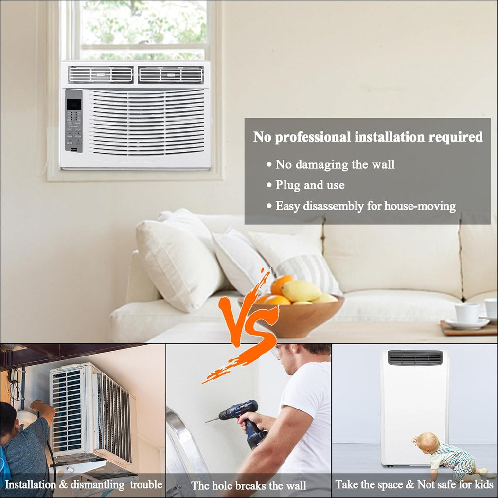 ROVSUN 6000 BTU Window Air Conditioner, 3-in-1 AC Unit for Window, Works As Cooler, Dehumidifier & Fan with Timer, Sleep/ECO Mode & Installation Kit, Cooling Rooms up to 250 Sq. Ft, 115V/60Hz