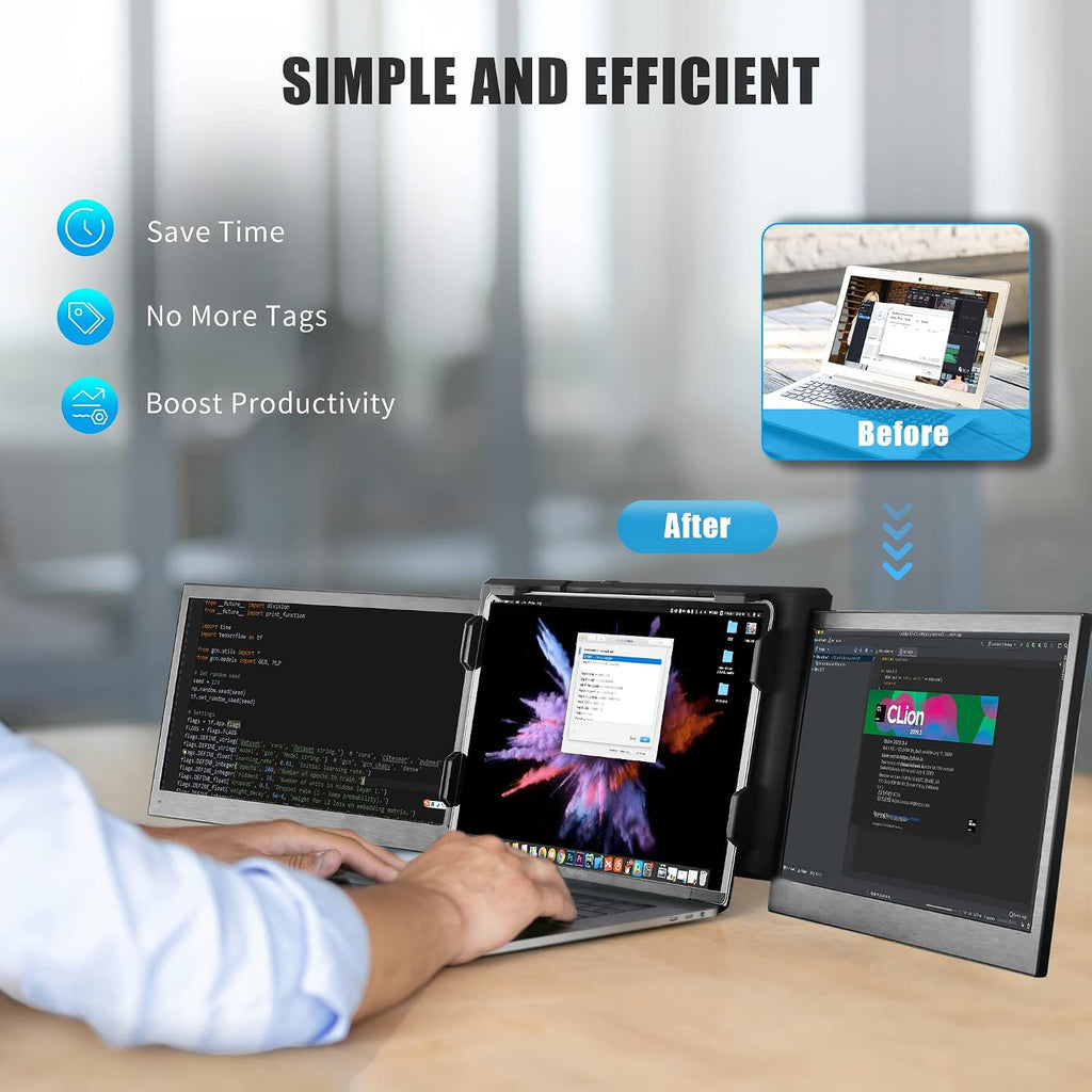 Alecewey P2 PRO Triple Portable Monitor for Laptop Screen, 13.3' FHD 1080p IPS Display, Type-C/PD/TF Support, M1/M2 MacBook, for 13.3'-16.5' Notebook Computers, Windows Phone