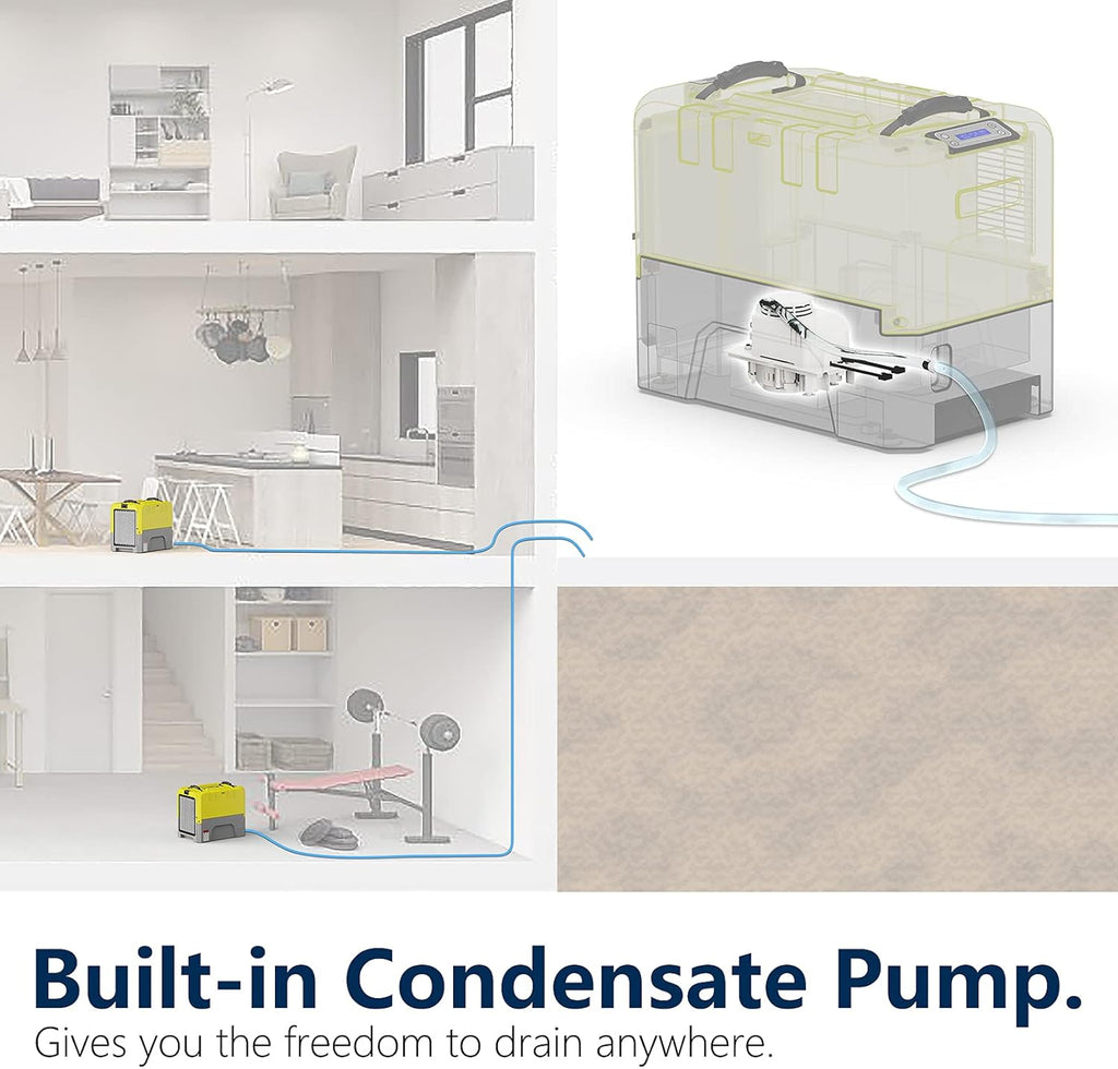ALORAIR 180 PPD Commercial Dehumidifier with Pump Drain Hose, LGR Dehumidifiers for Basement Warehouse & Job Sites, Crawl Space Dehumidifier for Water Damage Restore, 6-Year-Limited Warranty, Yellow