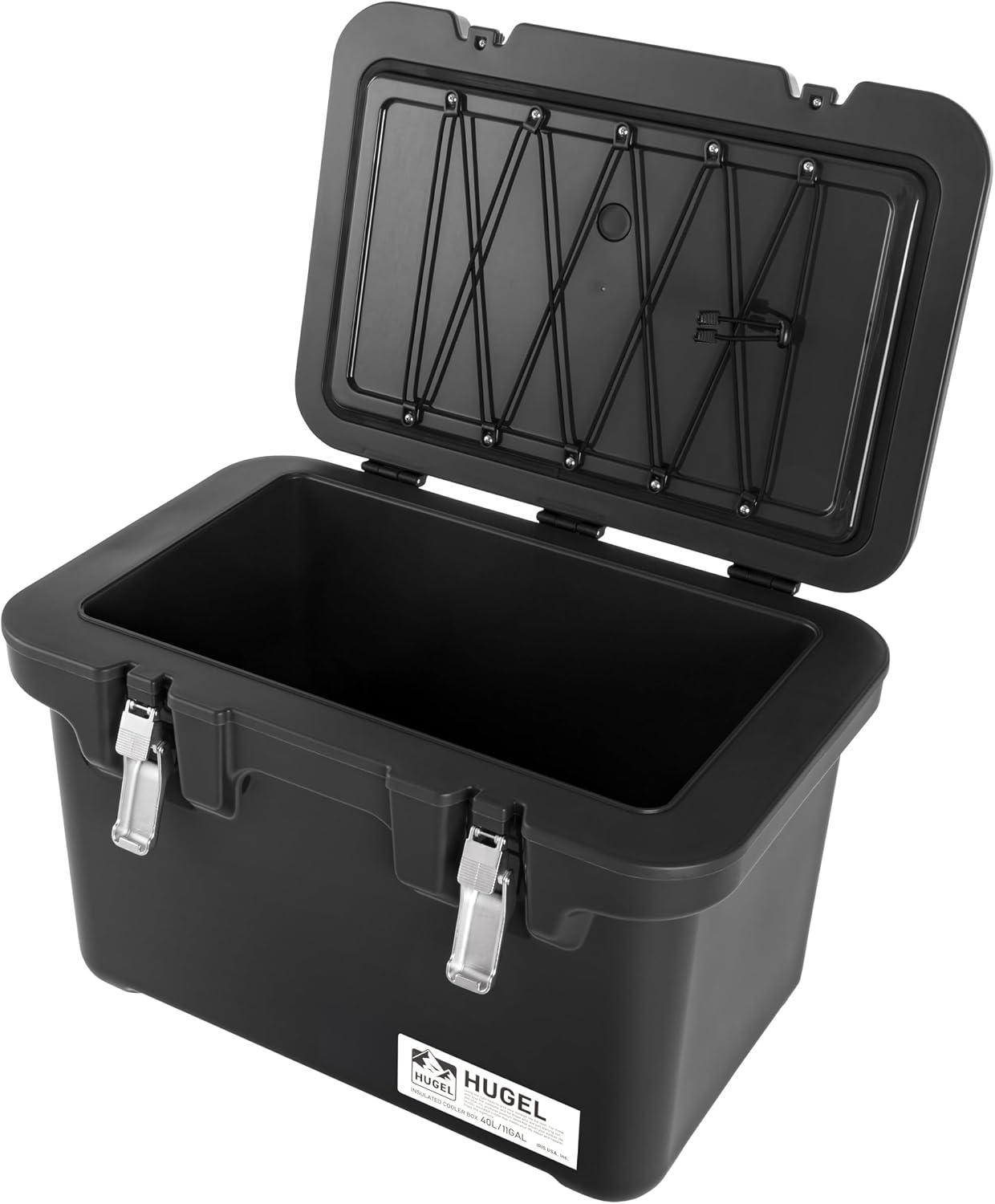 IRIS USA Hugel 44 QT Cooler, Heavy Duty Metal Buckles, Leak-Free Design, Durable Hard Cooler, Ice Chest with Bungee Strap, Molded Handles, Camping Boat Tailgating Road Trips, Charcoal Gray