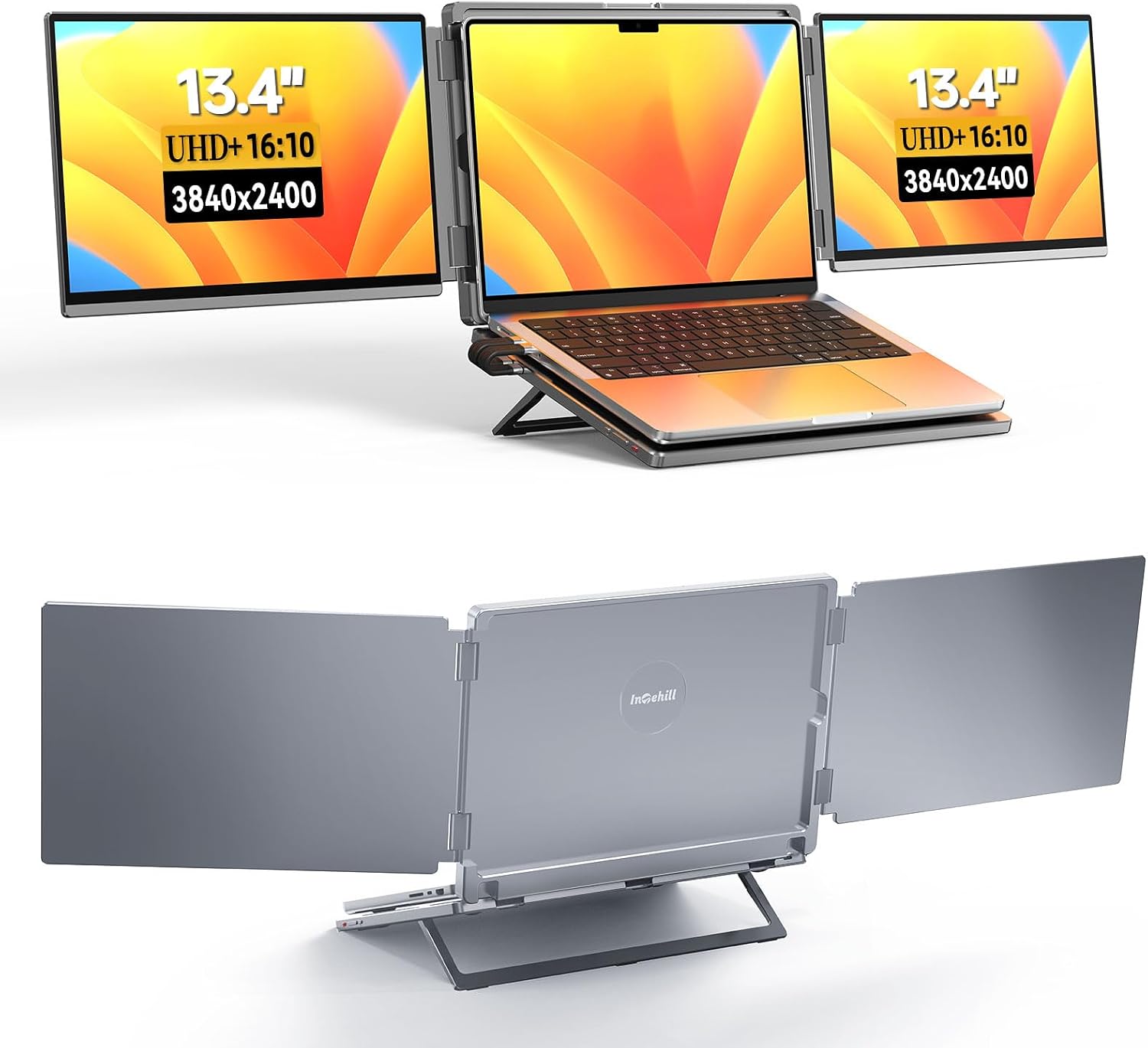 Intehill 4K Laptop Screen Extender, 13.4' Dual Screen Monitor for Laptop, 3840x2400 Anti-Glare Portable IGZO Display, 100% sRGB 500 Nits Brightness Foldable Plug-Play Portable Travel Monitor, LR13U