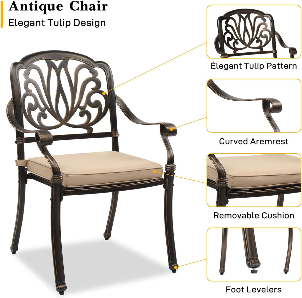 VINGLI 3 Piece Outdoor Bistro Set, Cast Aluminum Patio Table and 2 Chairs Set for Patio Balcony Garden, All Weather Outdoor Furniture Set with Stackable Chairs and Small Round Table