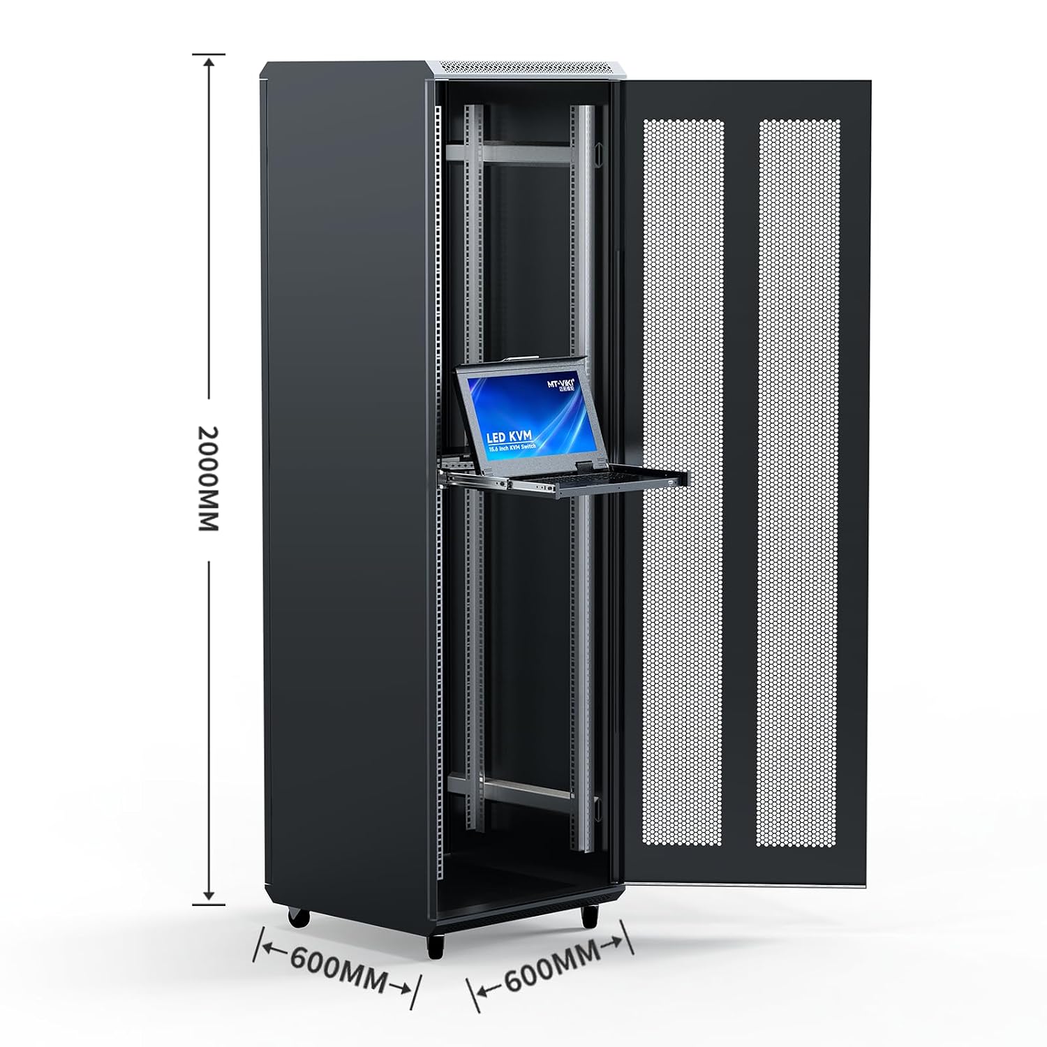 MT-VIKI Rack Mount KVM Console w/15.6' LCD Monitor, 8 Port HDMI KVM Switch, 1920x1080@60Hz 1U Integrated Monitor Keyboard, Fits 18.9' to 31.5' Deep Racks (480-800mm), Included 8 Cables