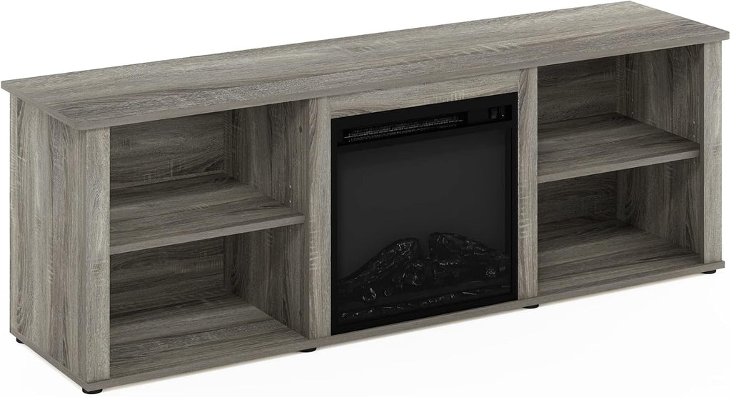 Furinno Classic 70 Inch TV Stand with Fireplace, French Oak Grey