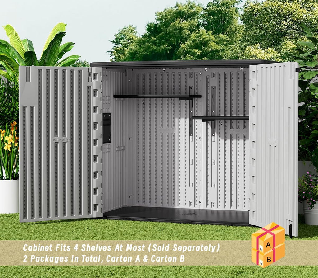 KINYING Outdoor Horizontal Storage Sheds,37 Cu.ft Outdoor Storage Cabinet Waterproof Resin Tool Storage Box for Lawn Mower,Garden Tools and Patio Furniture, Lockable (Grey)