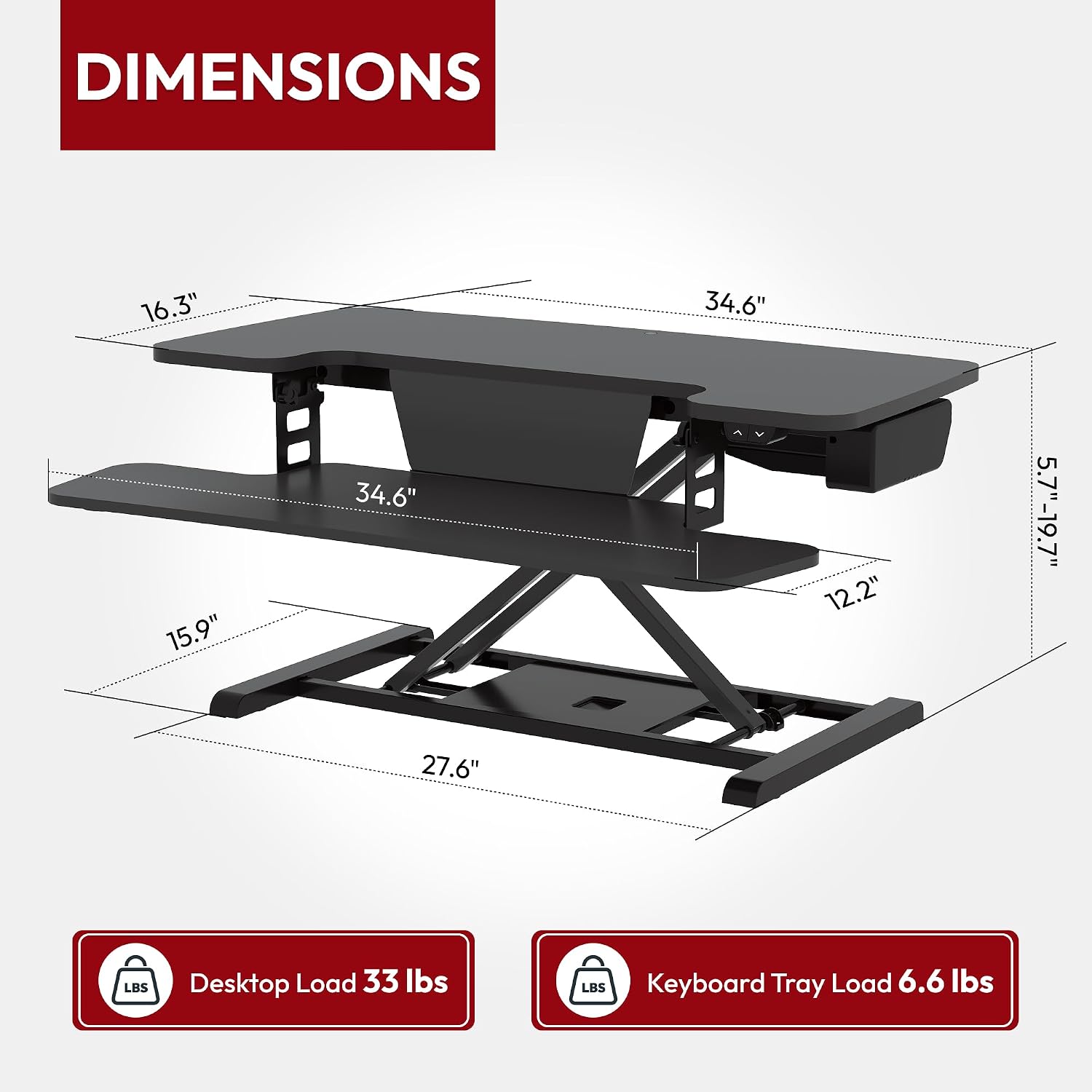 SANODESK 35' Electric Standing Desk Converter,Height Adjustable Riser for Office Home, Monitor and Laptop Workstation with Large Keyboard Tray, Black Color