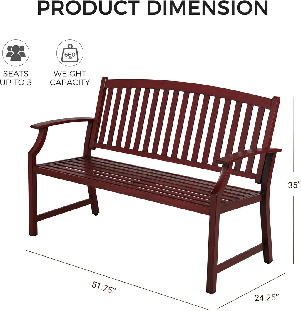 Grand patio 52' Farmhouse Outdoor Bench, Garden Benches with Anti-Rust Aluminum Powder Coated Frame, Faux Wood Grain Finish Frame Patio Bench for Front Porch, Red