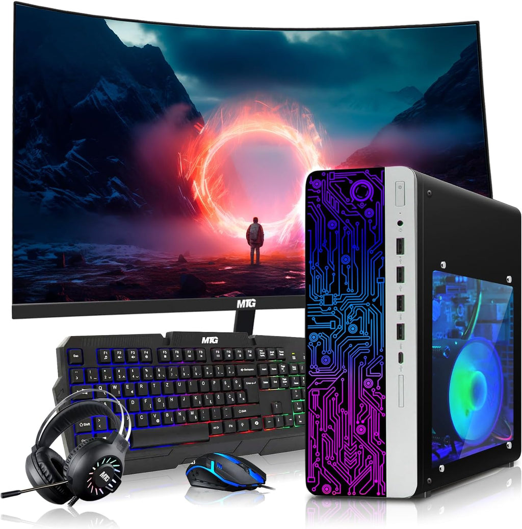 HP Gaming PC Desktop Computer – AMD Pro A10-9700,RX 550 Graphics,8GB RAM,256GB SSD,24 Inch Curved Monitor,RGB Keyboard with AI Copilot,Mouse,WiFi,RGB Headphone,Windows 11(Renewed)