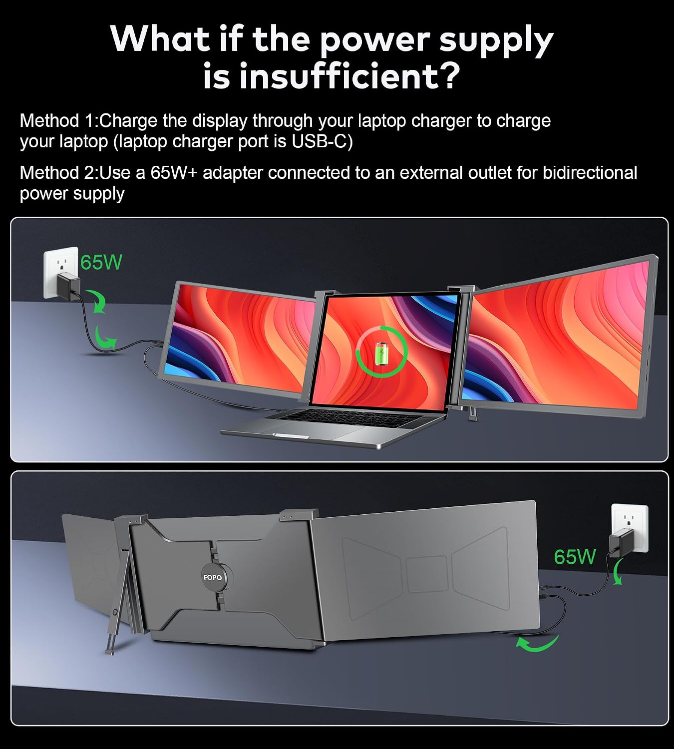 15.6' Triple Portable Laptop Monitor, FHD 1080P IPS Screen Extender Portable Display for 15.6-17.3' Laptops, PnP Travel Laptop Screen Extender with USB-C&HDMI, Dual Monitor for Windows, Mac