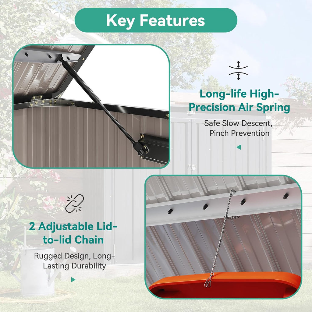 Aoxun Premium Outdoor Storage Shed Material Upgraded Version Metal Trash Can Storage with Chain Lid Waterproof Outdoor Garbage Can Organizer, Ideal for 2 Trash Bins, Generator, Garden Tools (Black)