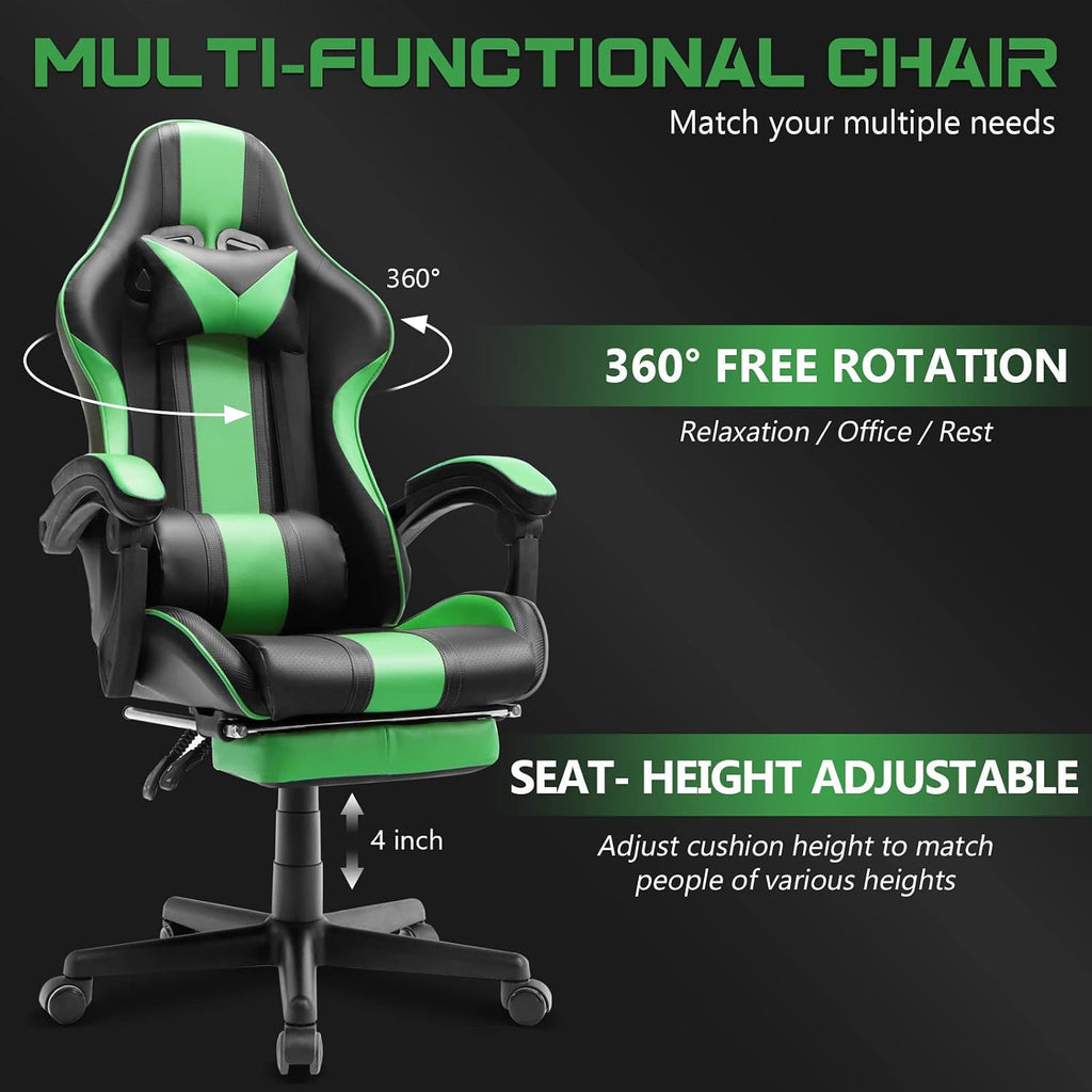 Ferghana Gaming Chairs, Ergonomic Racing Style PC Game Computer Chair with Headrest Lumbar Support Adjustable Recliner PU Leather Video Computer Chair(Grass Green)