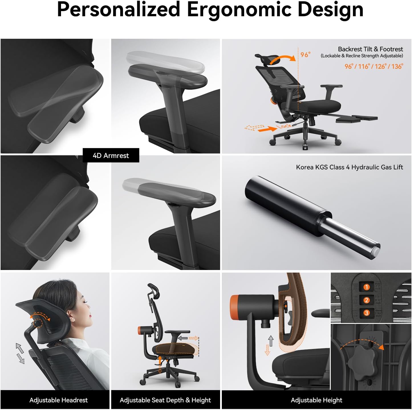 Newtral Ergonomic Office Chair - Home Office Desk Chair with Adaptive Lumbar Support, with Footrest, 4D Armrest, Adjustable Seat Depth & Height