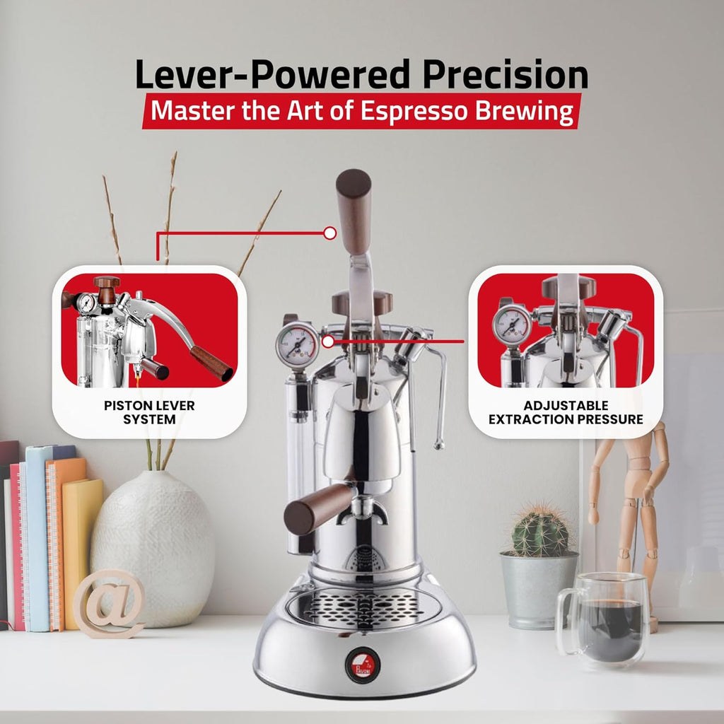 La Pavoni PSW-16 Stradavari 16-Cup Espresso Machine, Chrome with Wood Handles,Silver