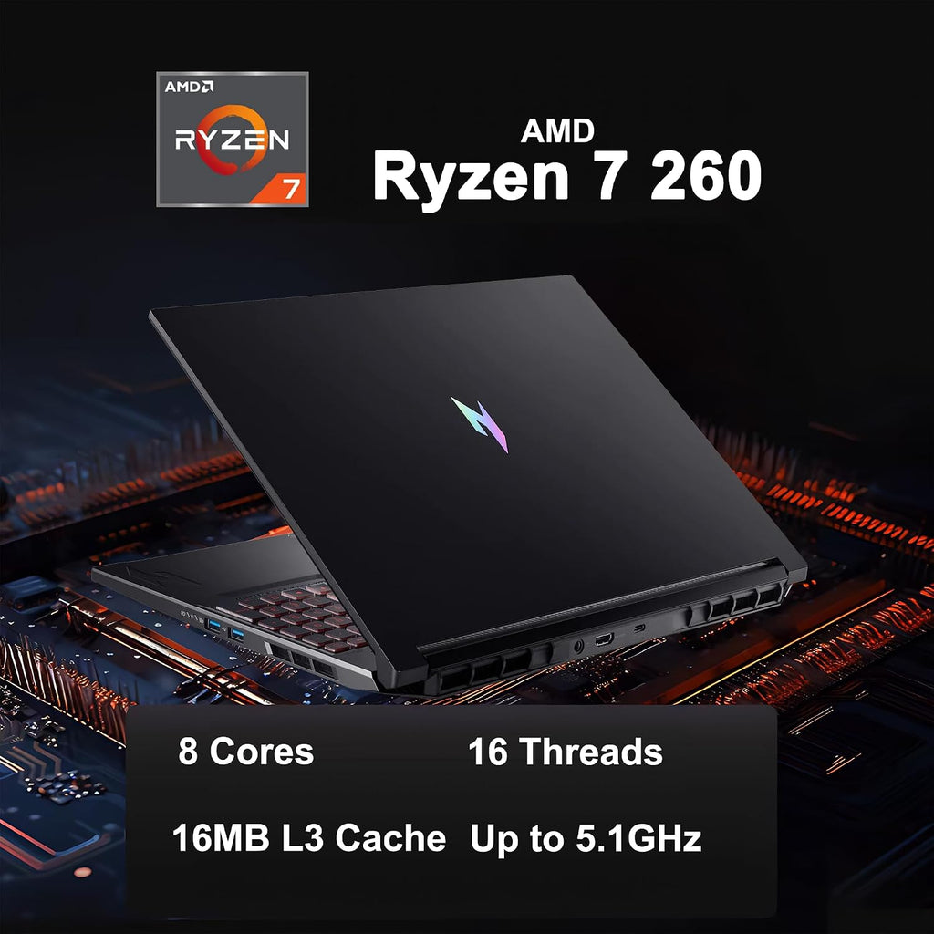 acer Nitro V 16 AI Gaming Laptop 16' WUXGA IPS 180Hz AMD Zen 4 Octa-Core Ryzen 7 260 32GB RAM 4TB SSD GeForce RTX 5050 (Up to 421 AI Tops) Backlit Win11 w/ICP Hub
