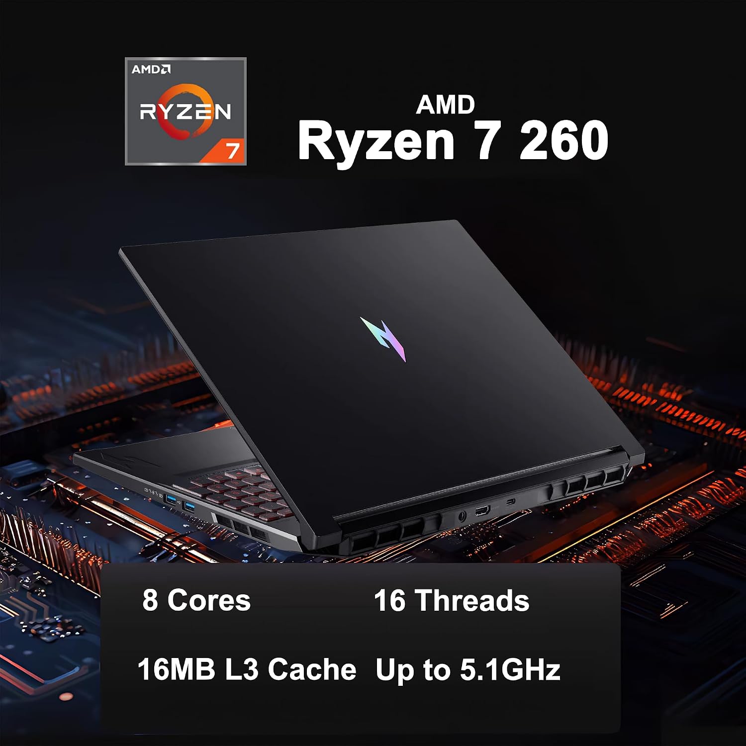 Acer Nitro V 16 AI Gaming Laptop 16' WUXGA IPS 180Hz AMD Zen 4 Octa-Core Ryzen 7 260 64GB RAM 4TB SSD GeForce RTX 5050 (Up to 421 AI Tops) Backlit Win11 ICP Hub