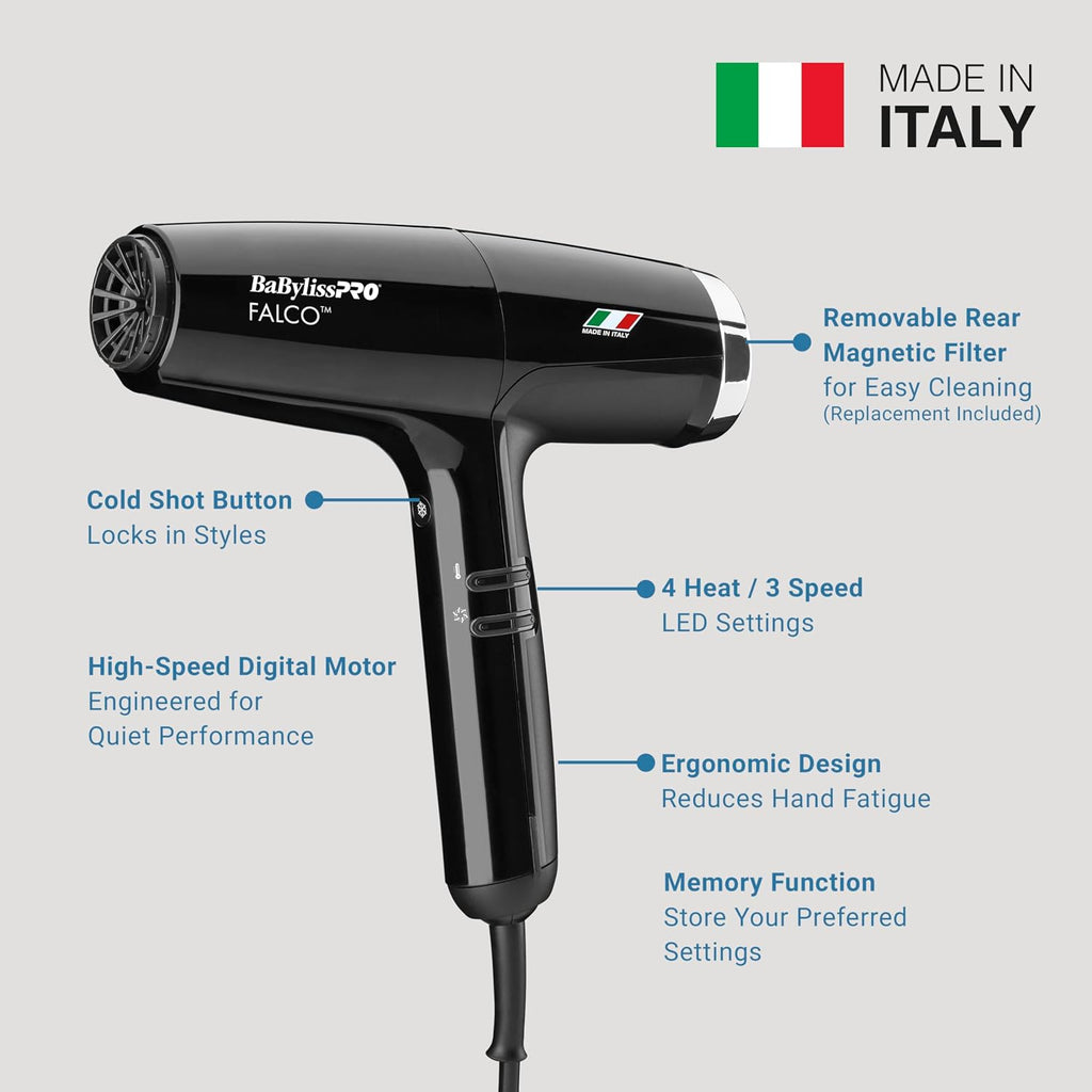 BaBylissPRO® Nano Titanium™ Professional Italian High-Speed Falco Hair Dryer - 2000 watts and Ionic