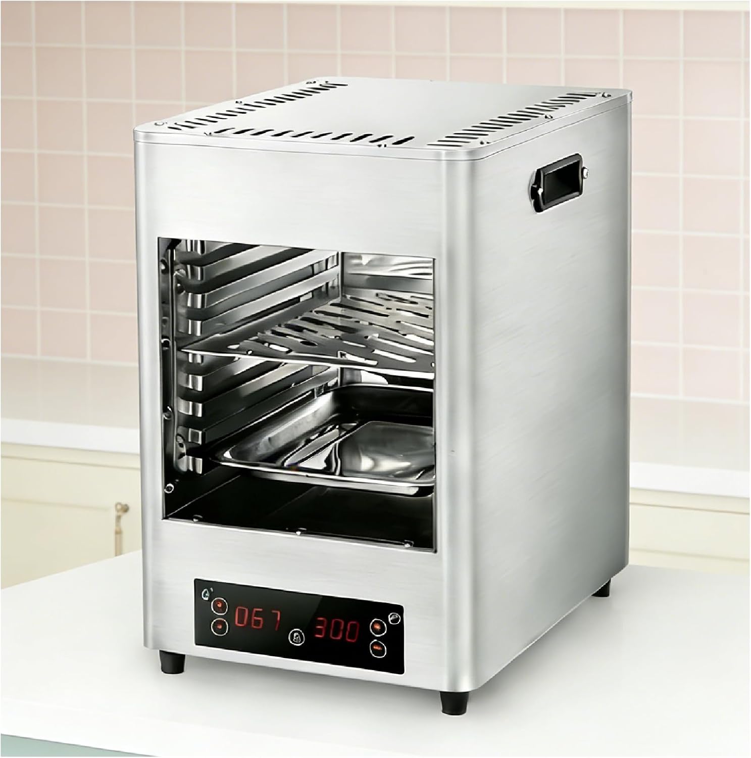 1700W Electric Steak Grill, Indoor Steak Oven, Automatic Steak Smoking Oven, with 8 Adjustable Racks, for Beef, Chicken, and Vegetables Metallic