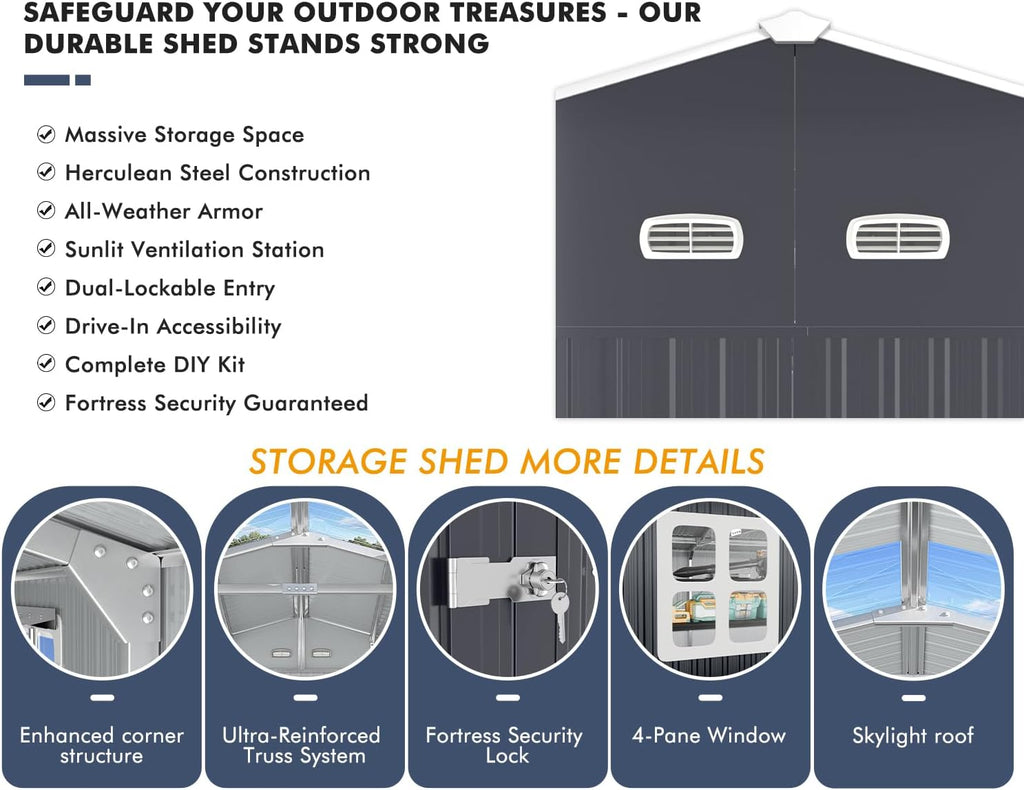 K Knowbody 13x20x8.3 FT Metal Garage Shed,Ultra-Reinforced Truss System,18-Gauge Powder-Coated Frame,100 PSF Snow, 150 MPH Wind Rated, Skylight Dual-Entry Large Outdoor Building,Carport,Workshop