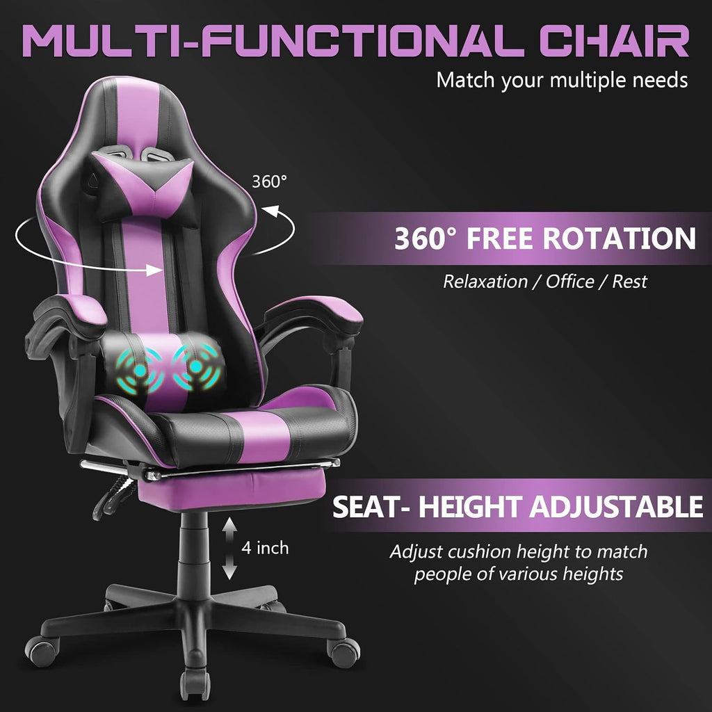 Ferghana Gaming Chairs, Ergonomic Racing Style PC Game Computer Chair with Headrest Lumbar Support Adjustable Recliner PU Leather Video Computer Chair(Dark Purple)