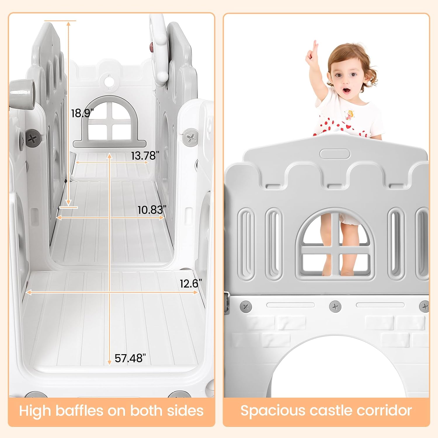 8 in 1 Toddler Slide Indoor Playground, Indoor Slide Toddler Playset for Toddlers 1-3, Kids Outdoor Playground with Basketball Hoop, Climber, Crawling Tunnel, Telescope, Toy Storage