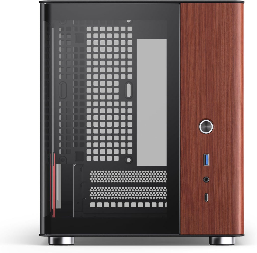 JONSBO TK-0 Black ITX Mini Tower PC Case, Hyperboloid Glass Desktop Design,Separated Cabinet Structure, Al Alloy Shell DTX/ITX Walnut Wood Computer Case, Sff Case,Black