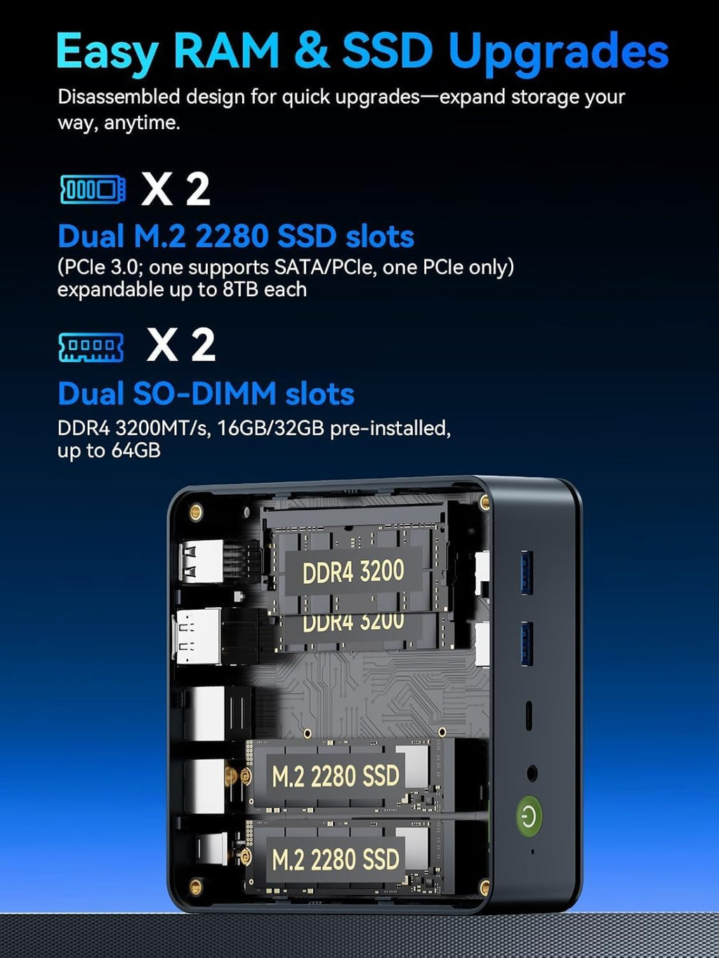 GMKtec Gaming Mini PC AMD Ryzen 7 7730U (Upgraded 7430U/ 5825U) 32GB DDR4 1TB NVME SSD WiFi 6E Dual NIC LAN 2.5GbE Desktop Computers USB-C, DP, HDMI Triple 4K Display M5 Ultra